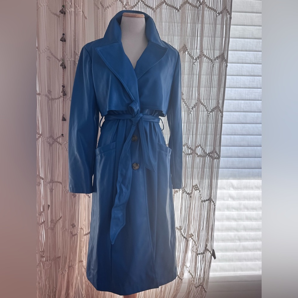 Electric blue, stunning, vegan leather trenchcoat BNWT